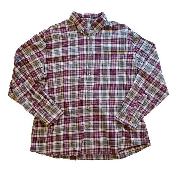 Brooks Brothers Regent Mens Button-Up Size XL Shirt Burgundy Gray Tan Plaid - Picture 1 of 5
